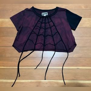 Obsequies Red/Black Spider Web Crop Top